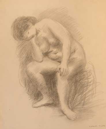 Appraisal: RAPHAEL SOYER Seated Female Nude Pencil on cream wove paper