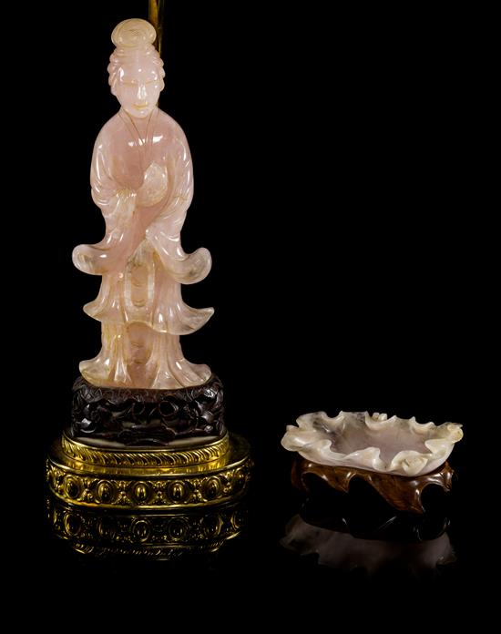 Appraisal: Sale Lot Two Chinese Carved Rose Quartz Articles the first