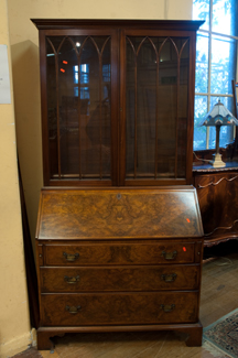 Appraisal: GEORGE III STYLE BURR WALNUT INLAID BUREAU BOOKCASE