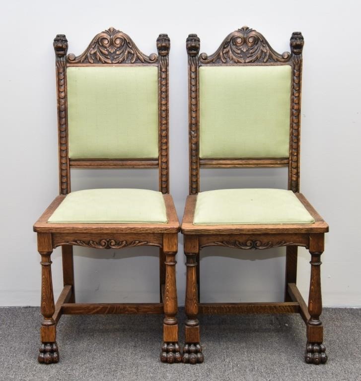 Appraisal: Pair of English oak side chairs circa with paw feet