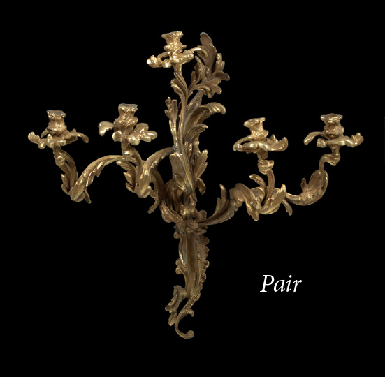 Appraisal: Large Pair of French Gilt Bronze Five-Light Appliques first quarter