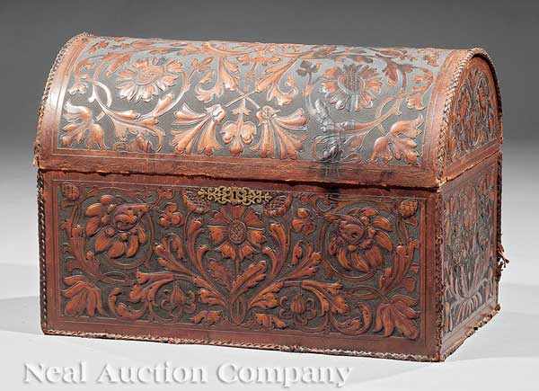 Appraisal: A Southwestern American or Mexican Tooled Saddle Leather Trunk early