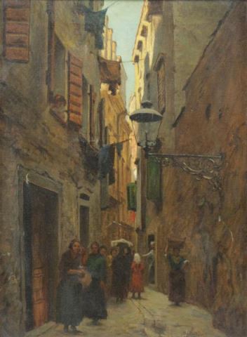 Appraisal: NADLER Robert Oil on Canvas European StreetScene Signed lower right