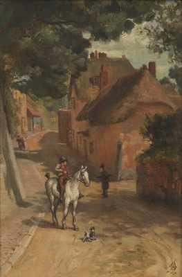 Appraisal: Nathaniel Hughes Baird British - Village street Oil on canvas