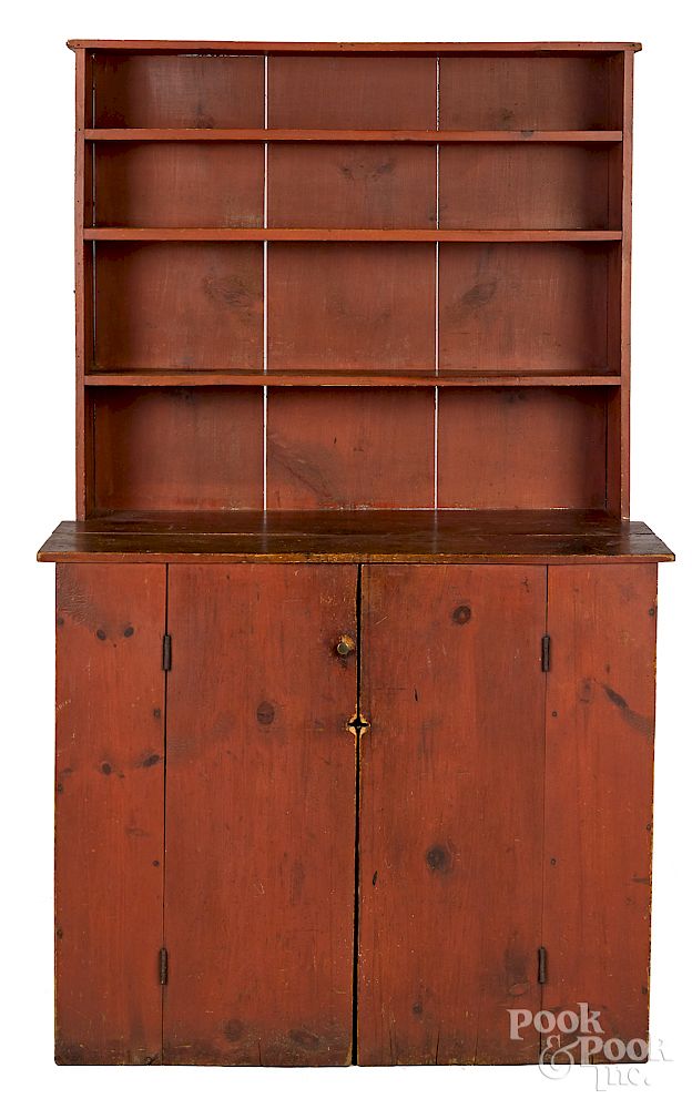 Appraisal: Painted pine stepback cupboard Exclusive on Bidsquare Painted pine stepback