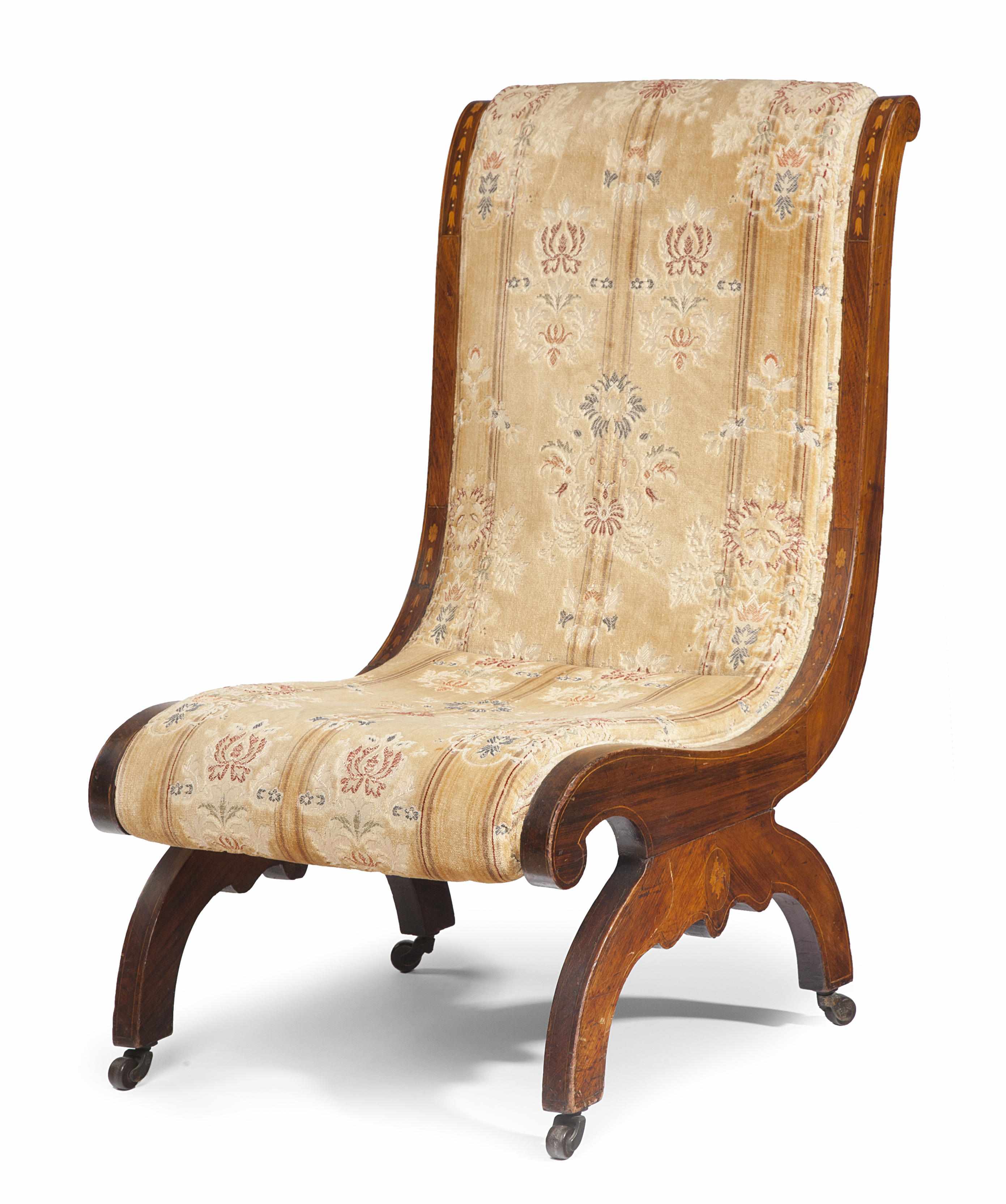 Appraisal: A Continental inlaid faux rosewood slipper chair second half th