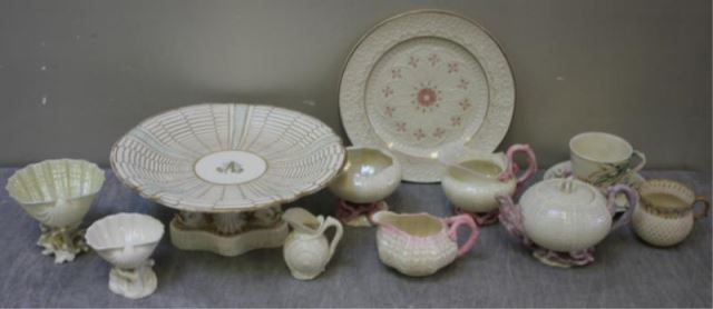 Appraisal: st Black Mark Belleek Lot Includes a nice dolphin base