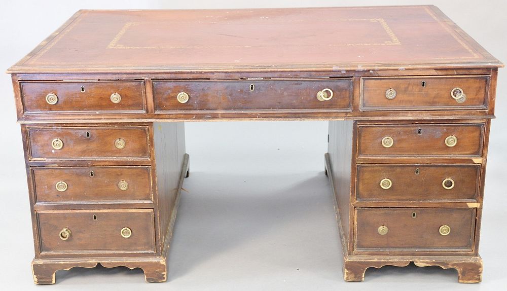 Appraisal: George IV mahogany double pedestal partners desk with tooled leather