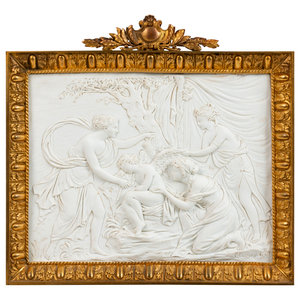 Appraisal: A Continental Bisque Porcelain Relief Plaque th Century Height x