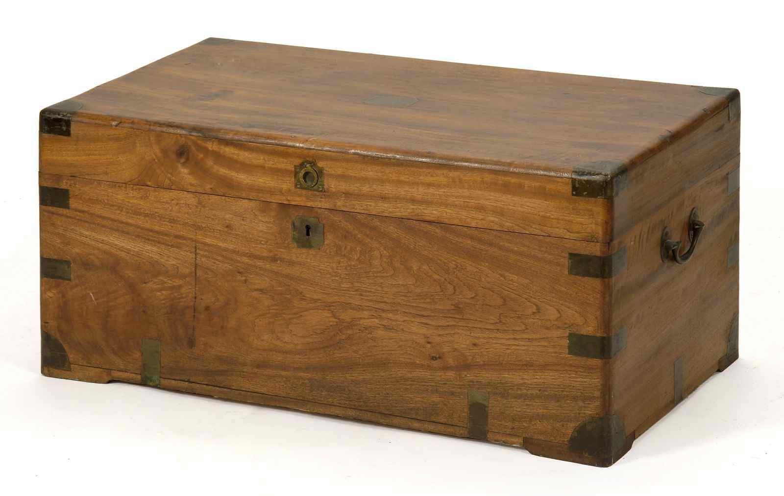 Appraisal: BRASS-BOUND CAMPHORWOOD CHEST th CenturyWith brass side handles Height Width