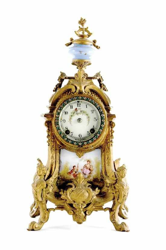 Appraisal: French style brass and porcelain mantel clock New Haven Clock