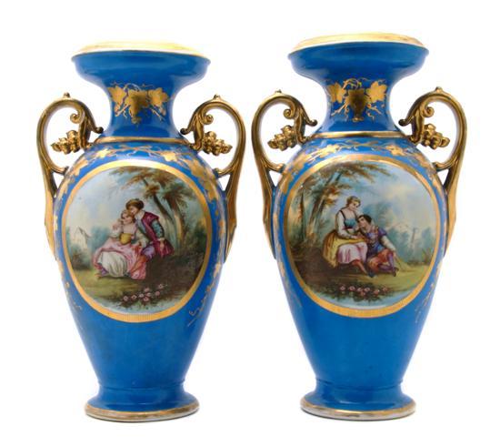 Appraisal: Pair of Paris Porcelain Vases each of baluster handled form