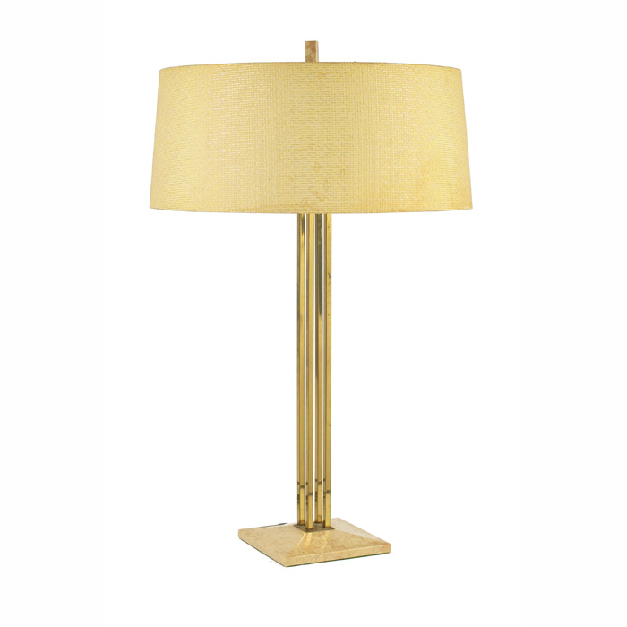 Appraisal: Stiffel table lamp square pink marble base four brass uprights