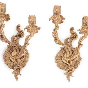 Appraisal: A Pair of Gilt Metal Two-Light Sconces th Century Height