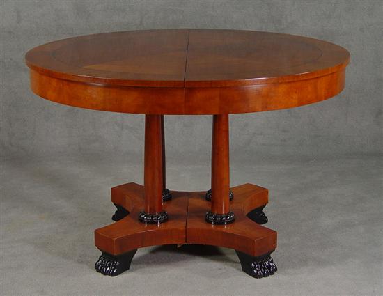 Appraisal: Baker Mahogany Expanding Dining Table Late th Century Ebonized inlay