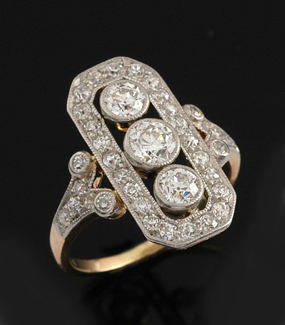 Appraisal: An Art Deco diamond plaque ring Circa The pierced octagonal