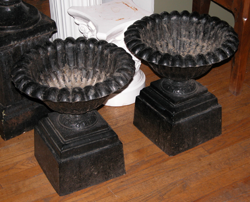 Appraisal: Pair of Decorative Black Outdoor Urns th Century Unknown x