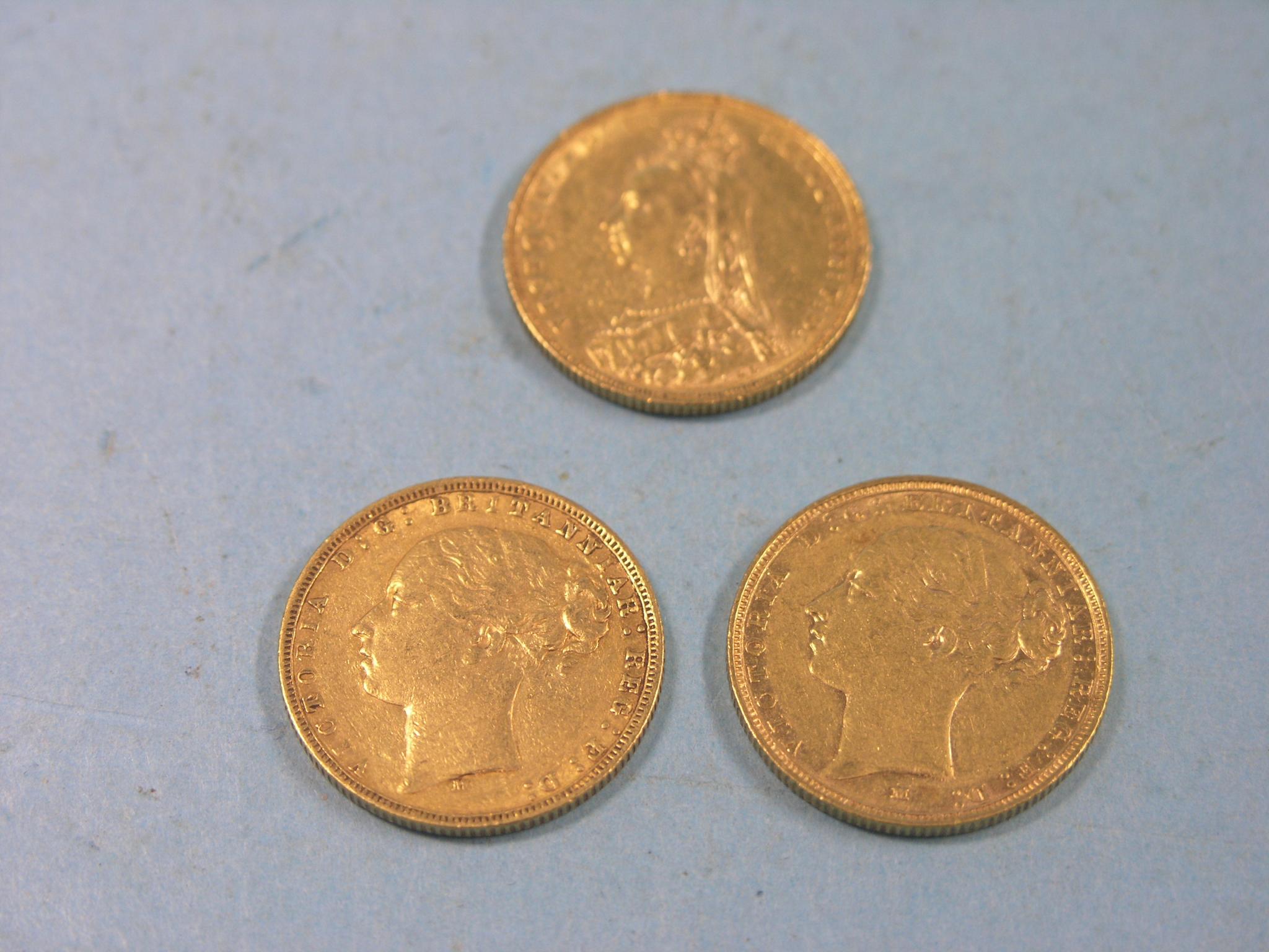 Appraisal: Three Victorian gold sovereigns