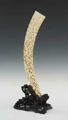 Appraisal: A Large Carved Ivory Tusk on Stand Apprx L the