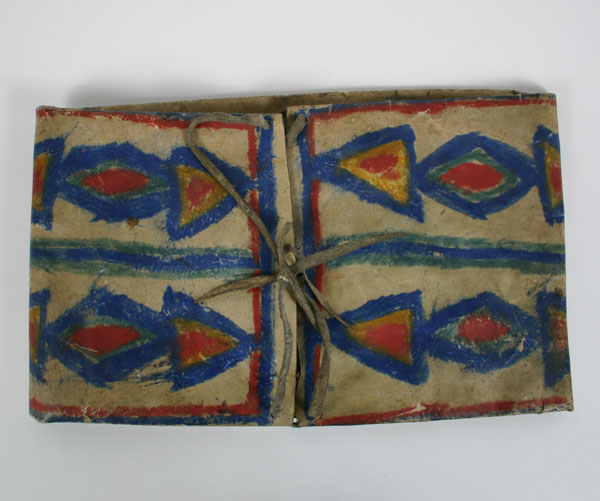 Appraisal: Native American rawhide envelope polychrome Plains parfleche bold geometrics on