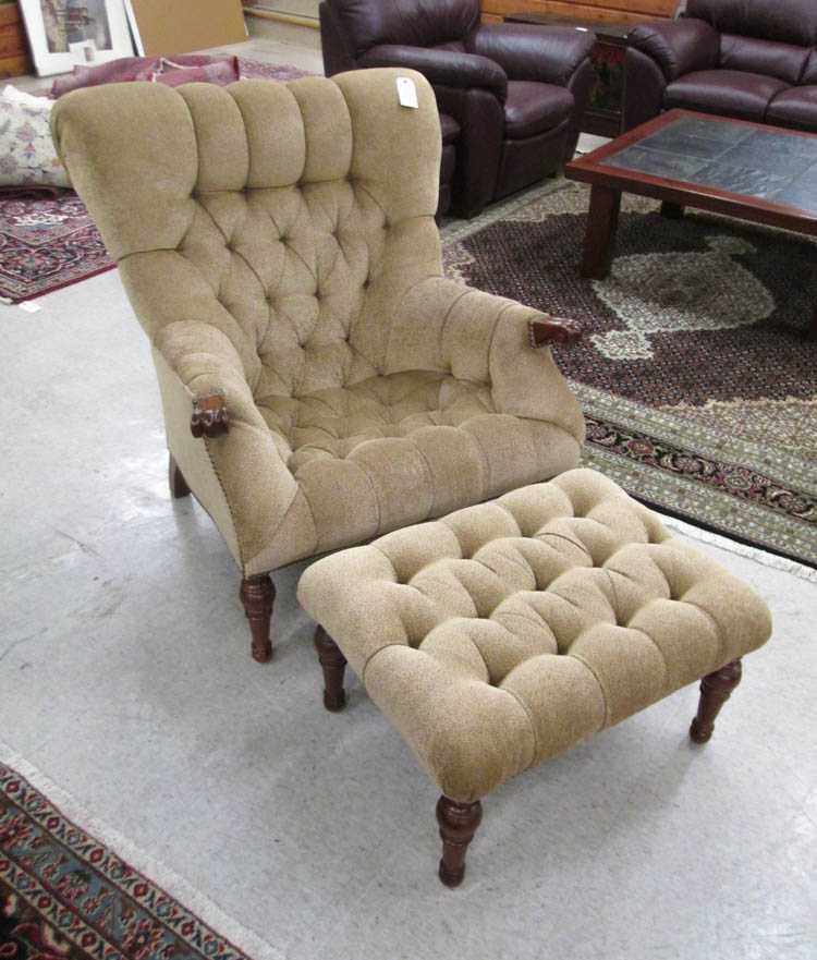 Appraisal: STICKLEY UPHOLSTERED ARMCHAIR AND MATCHING OTTOMAN Stickley Fine Upholstery Archdale