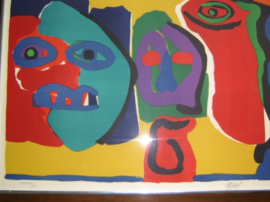 Appraisal: KAREL APPEL Two color lithographs Abstract Faces Signed and numbered