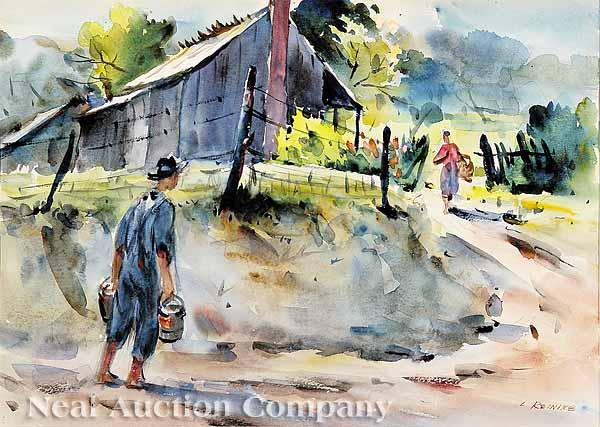 Appraisal: Charles Henry Reinike American Louisiana - Carrying Water watercolor signed