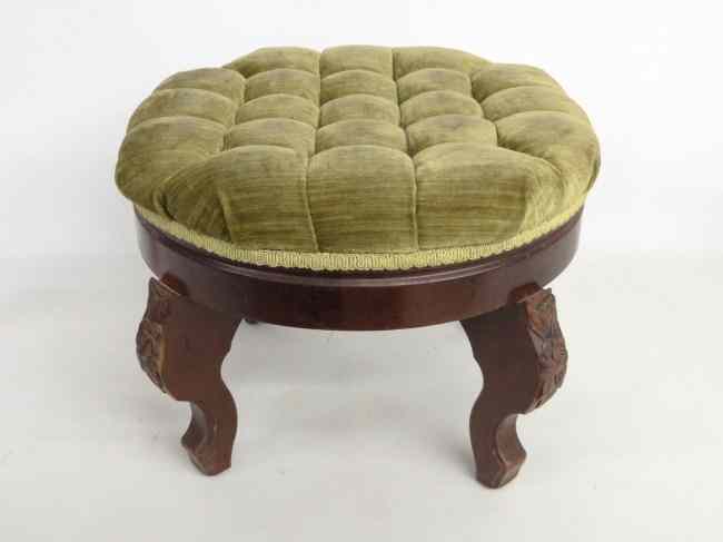 Appraisal: Tufted stool with carved base '' W '' Ht