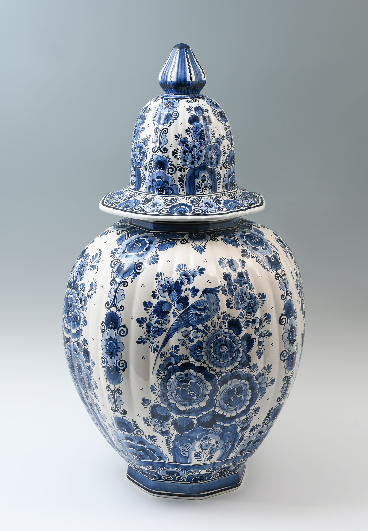 Appraisal: LARGE DELFT LIDDED VASE Large Delft covered urn having an