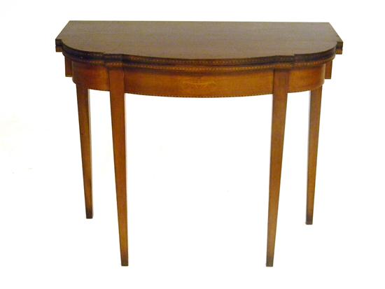 Appraisal: Federal reproduction demi-lune gaming table mahogany with inlay flip lid