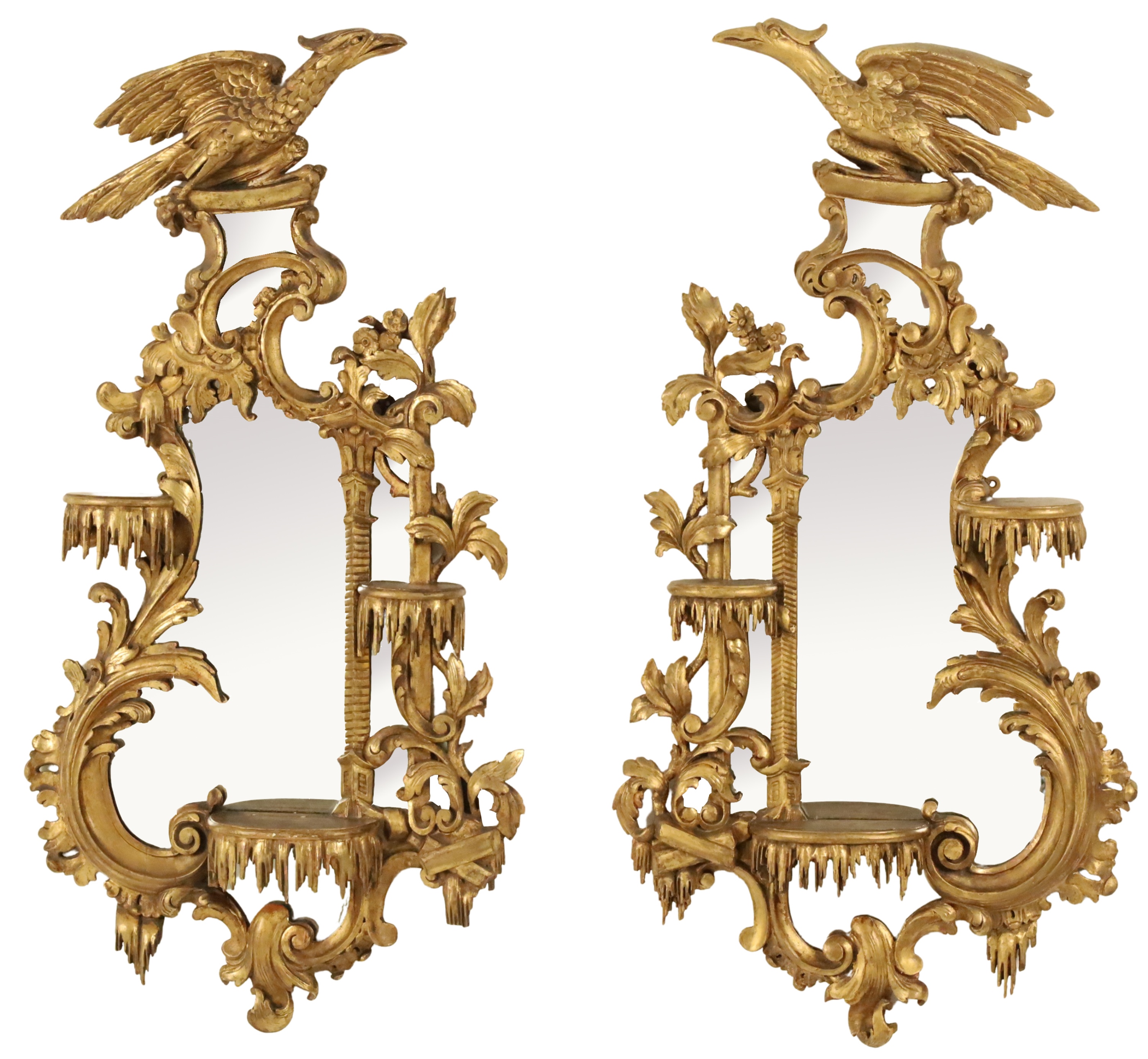 Appraisal: PR OF ENGLISH GILT WOOD MIRRORED SCONCES Important pair of