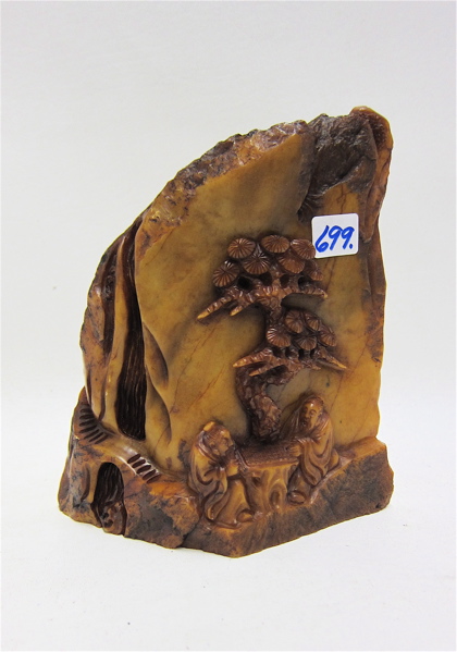 Appraisal: CHINESE SHOUSHAN STONE MOUNTAIN CARVING with figures and trees in