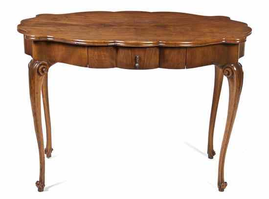 Appraisal: A Continental Walnut Center Table having a shaped oval top