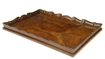 Appraisal: An early Victorian pollarded oak and walnut rectangular gallery tray