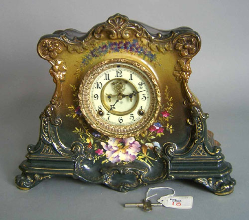 Appraisal: Ansonia porcelain mantle clock with Royal Bonn case with open