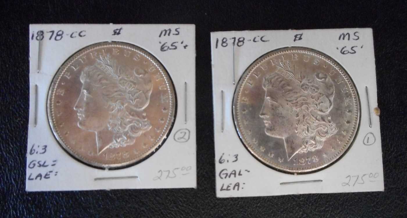 Appraisal: TWO CARSON CITY SILVER MORGAN DOLLARS -CC