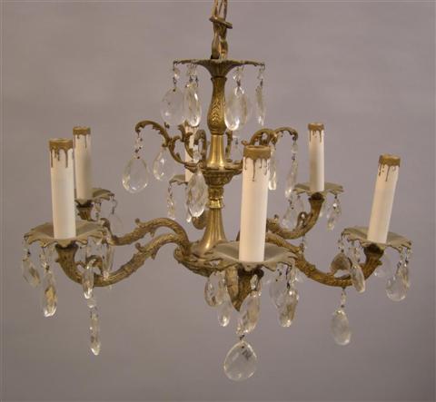 Appraisal: SIX- ARM GILT METAL AND CUT GLASS CHANDELIER The petite