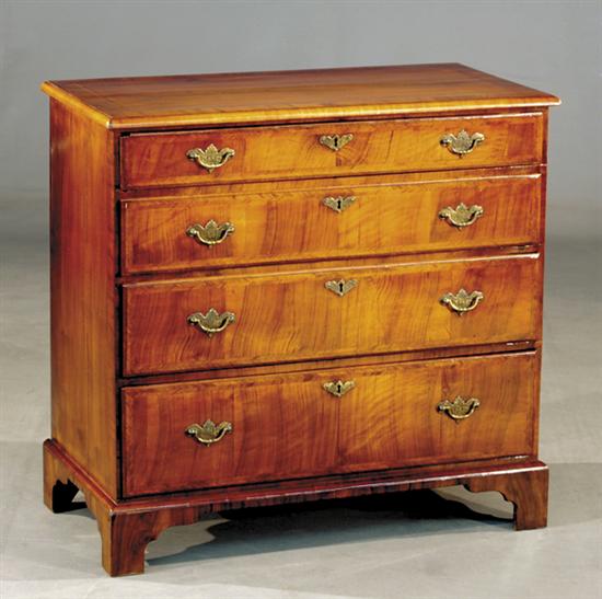 Appraisal: George II style inlaid walnut chest of drawers th centuryrectangular