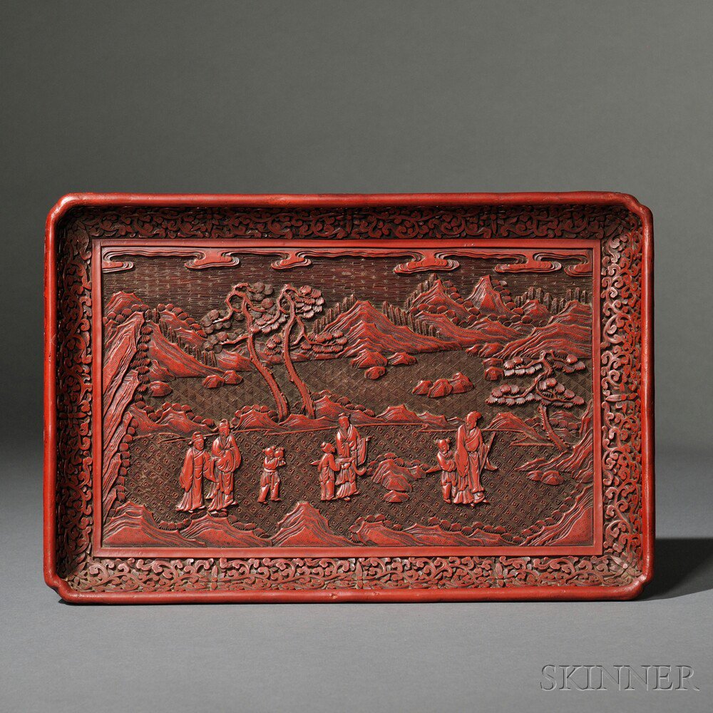 Appraisal: Red Lacquer Tray China rectangular with lobed corners the center