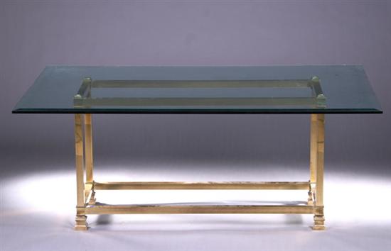 Appraisal: MODERN GLASS AND BRONZE DINING TABLE th century Glass top