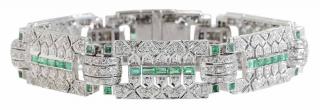 Appraisal: kt Diamond and Emerald Bracelet Art Deco style accented with