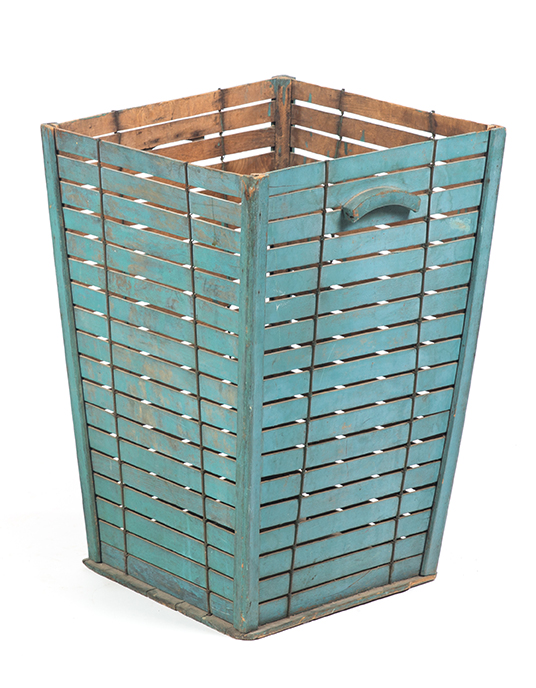 Appraisal: AMERICAN FRUIT BASKET Late th-early th century Tall slatted basket