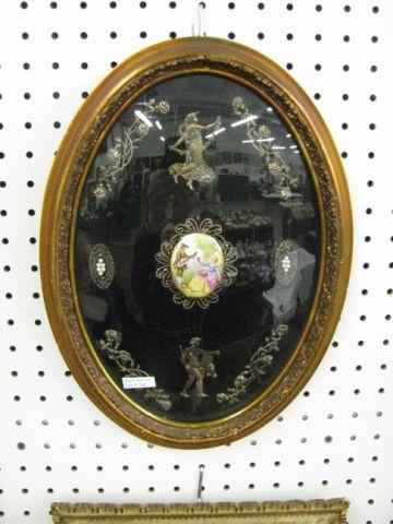 Appraisal: French Style collage of Items miniature with courting scene maiden