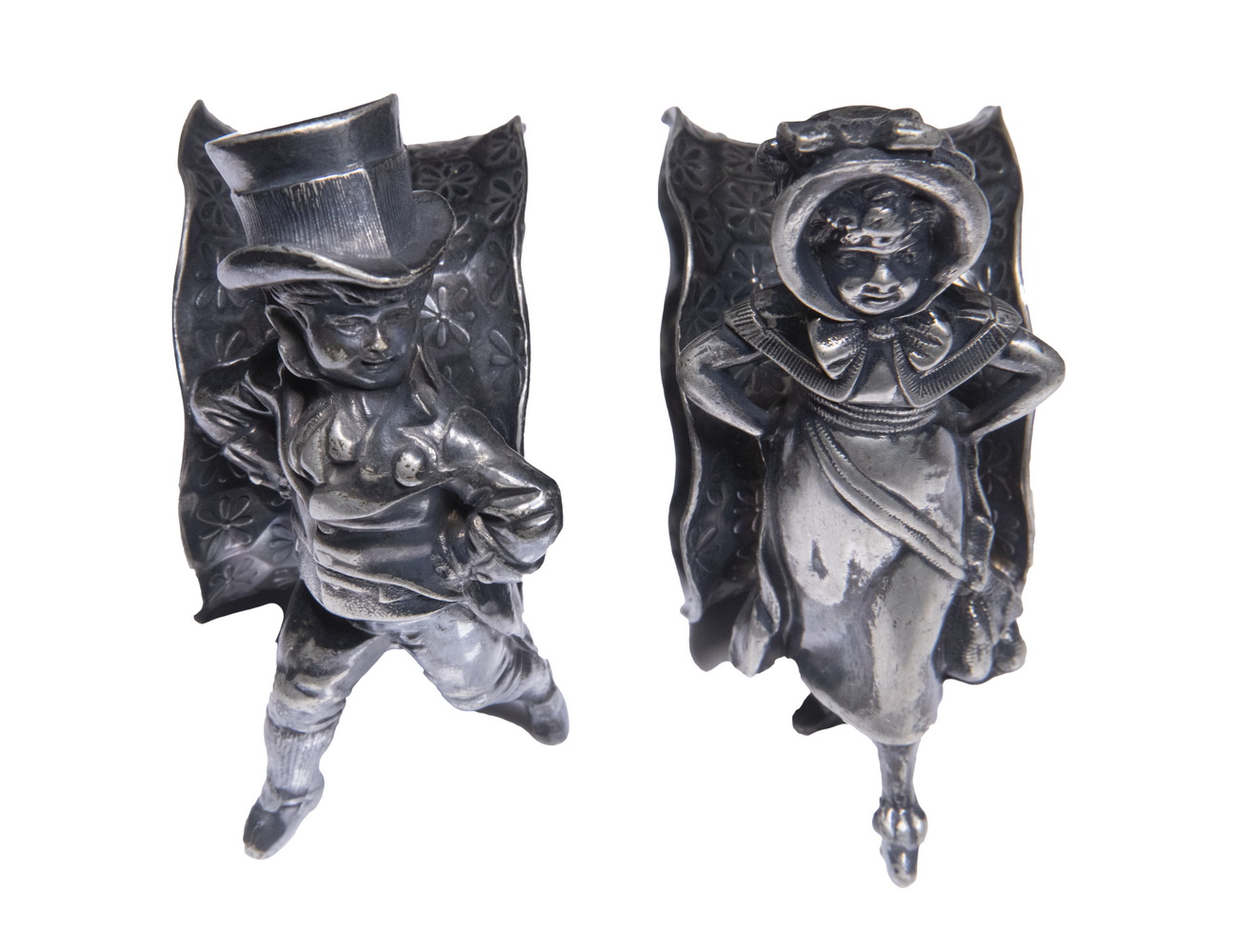 Appraisal: PR FIGURAL NAPKIN RINGS Pair of Vintage Silver-Plate Napkin Rings