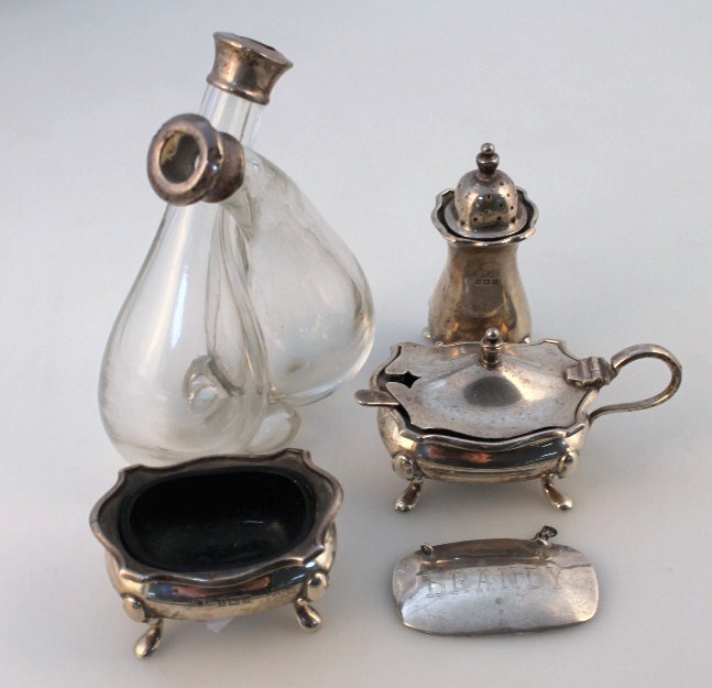 Appraisal: A Queen Elizabeth II silver cruet set comprising open salt