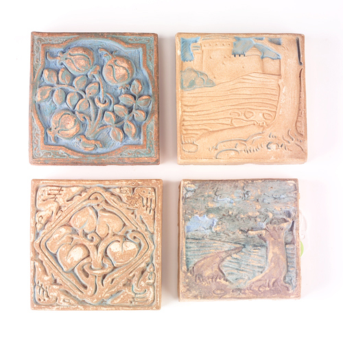 Appraisal: BATCHELDER CLAYCRAFT Four tiles three Batchelder one with a castle