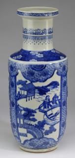 Appraisal: Chinese landscape scene rouleau vase h Chinese blue and white