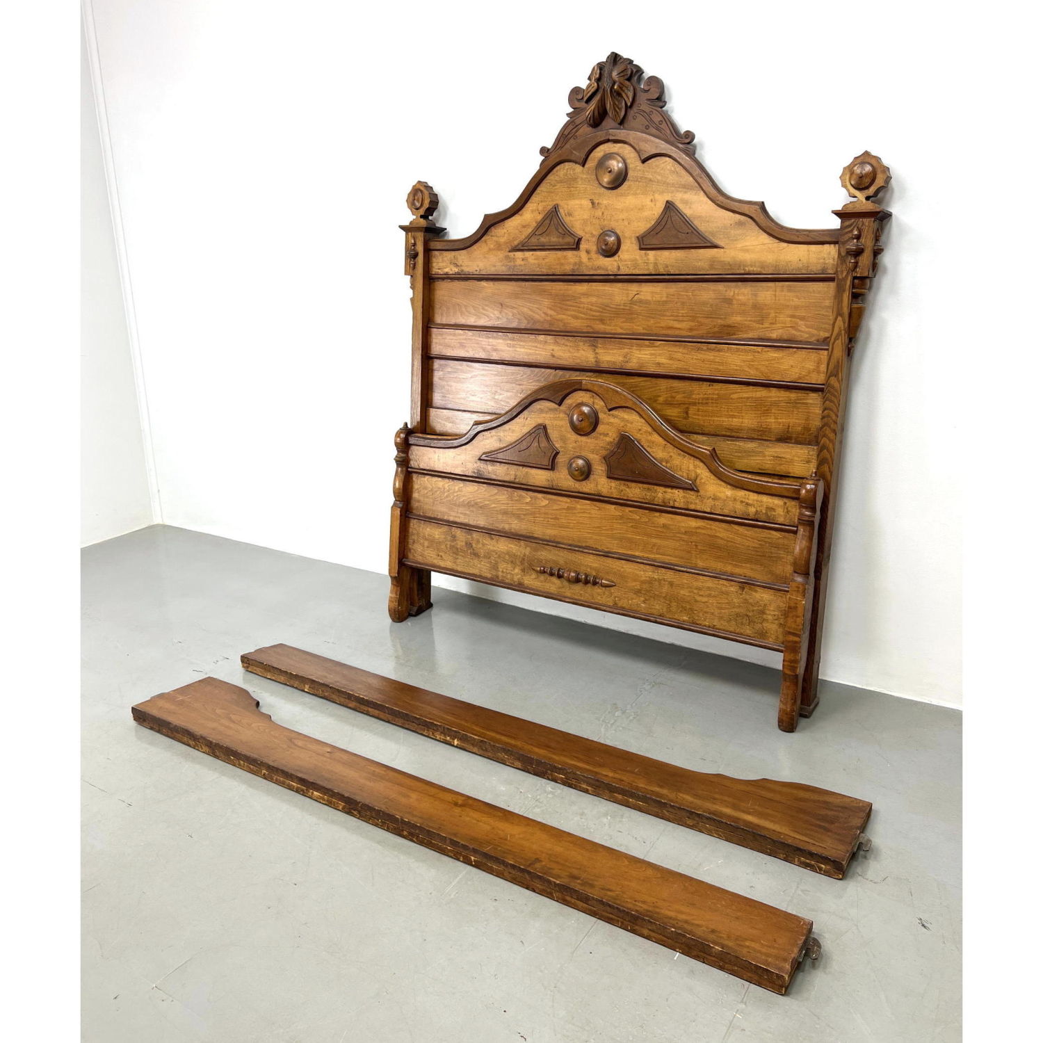 Appraisal: Antique Victorian Bed Decorative Headboard and Footboard Includes Wood Rails