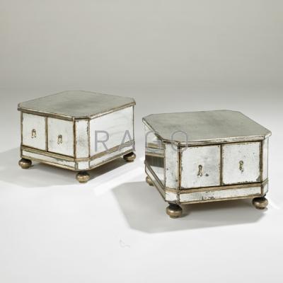 Appraisal: HOLLYWOOD REGENCY Pair of mirrored sofa tables USA Mirror and