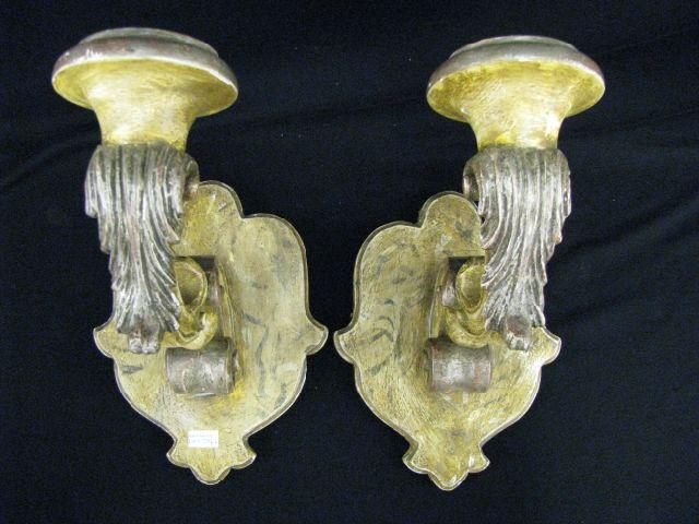 Appraisal: Pair of Carved Wooden Wall Candle Sconces